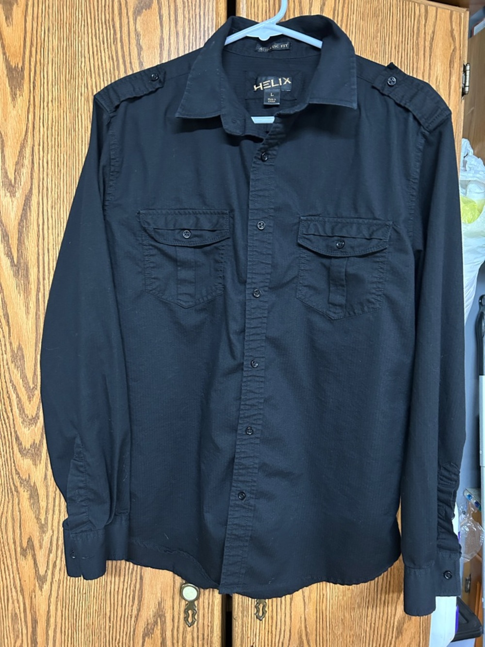 Helix Black Long-Sleeve Men Large Military-Style Shirt